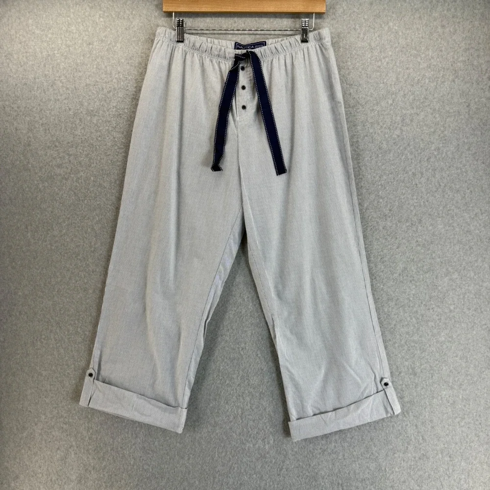 Nautica Sleepwear Womens Pajama Pants Blue Striped Drawstring Lounge Size Medium